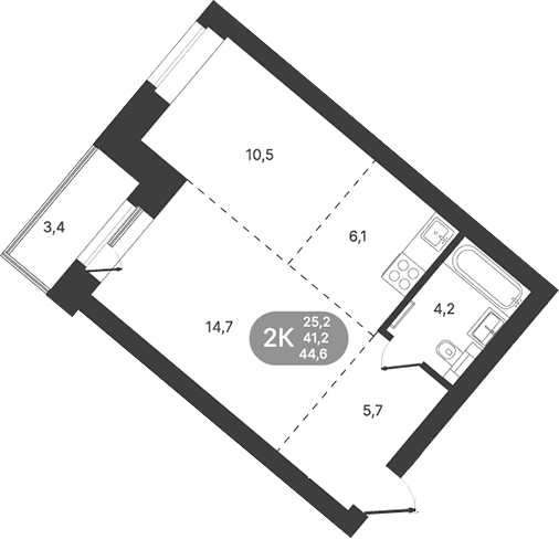 Планировка 2-к.кв 41.20 м² в ЖК «Спектр»