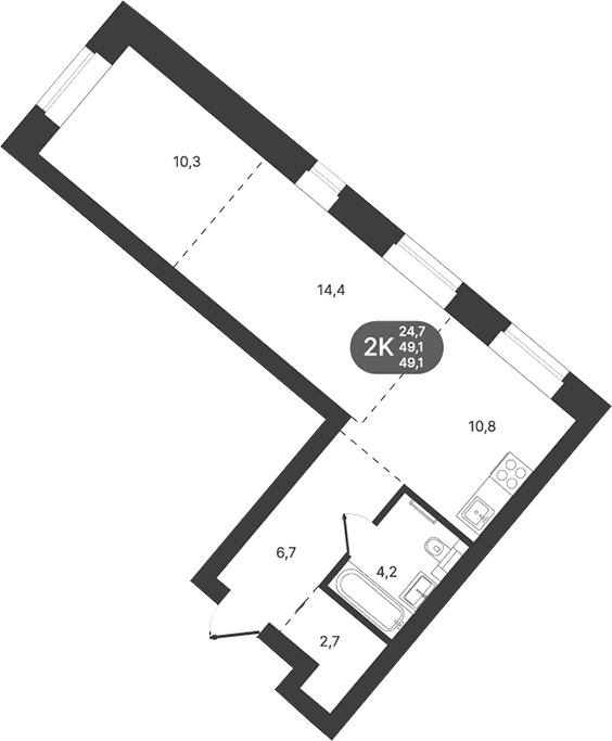 Планировка 2-к.кв 49.10 м² в ЖК «Спектр»