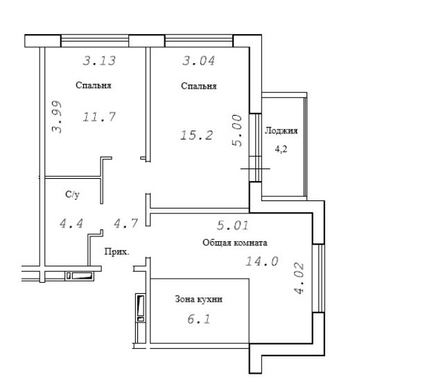 Планировка 3е-к.кв 58.20 м² в ЖК «Фламинго»