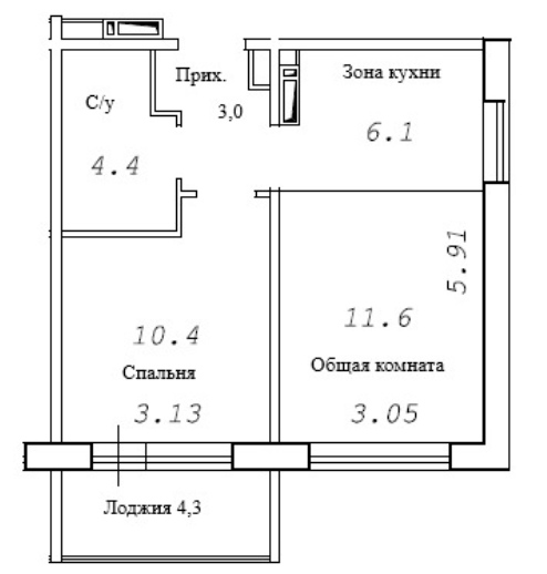 Планировка 2е-к. квартира 37.55 м² в ЖК «Фламинго»
