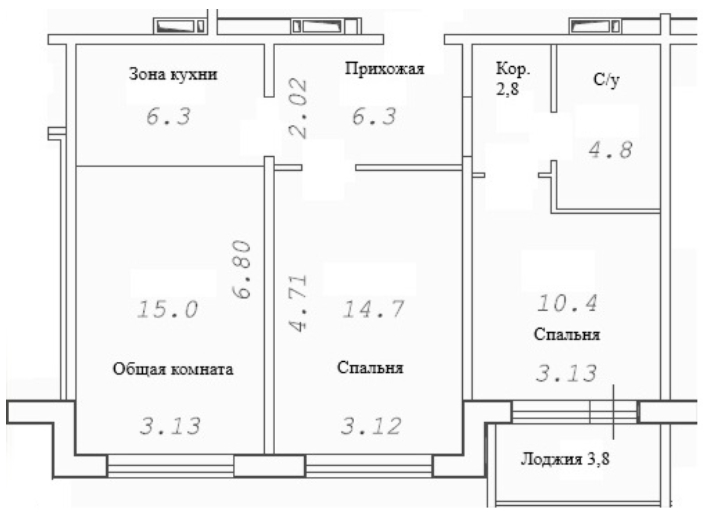Планировка 3е-к.кв 62.20 м² в ЖК «Фламинго»