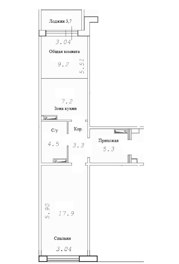 Планировка 2е-к.кв 49.25 м² в ЖК «Фламинго»