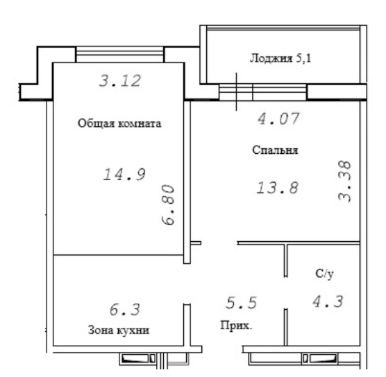 Планировка 2е-к. квартира 47.25 м² в ЖК «Фламинго»