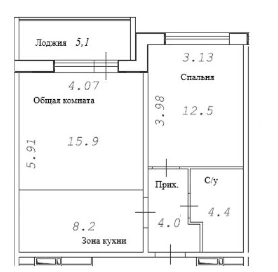 Планировка 2е-к. квартира 47.55 м² в ЖК «Фламинго»