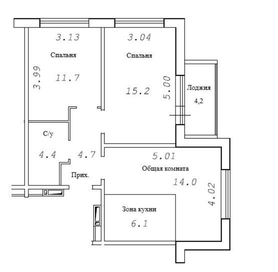 Планировка 3е-к.кв 58.20 м² в ЖК «Фламинго»