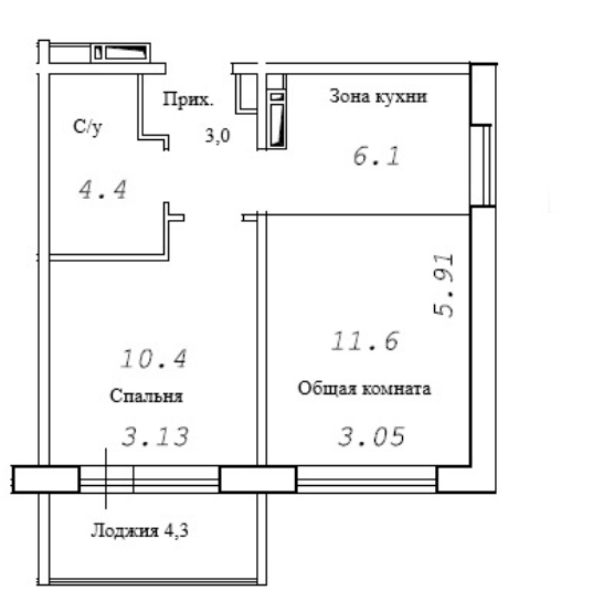 Планировка 2е-к. квартира 37.65 м² в ЖК «Фламинго»