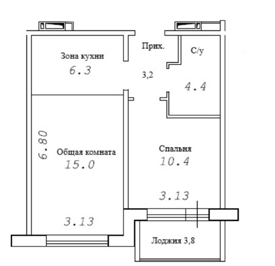 Планировка 2е-к. квартира 41.20 м² в ЖК «Фламинго»