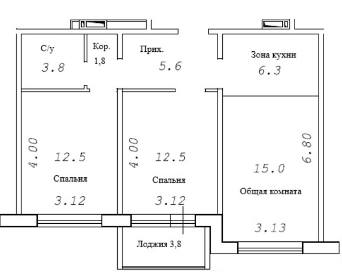 Планировка 3е-к.кв 59.40 м² в ЖК «Фламинго»