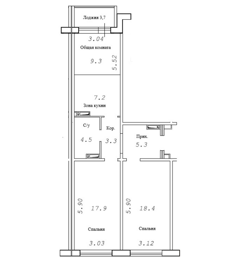 Планировка 3е-к.кв 67.75 м² в ЖК «Фламинго»