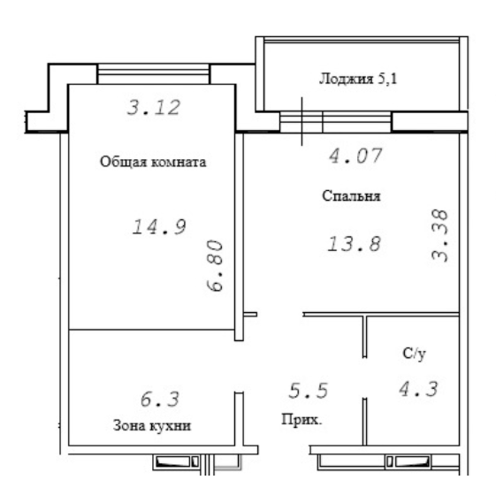 Планировка 2е-к. квартира 47.35 м² в ЖК «Фламинго»