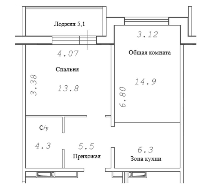 Планировка 2е-к.кв 47.35 м² в ЖК «Фламинго»