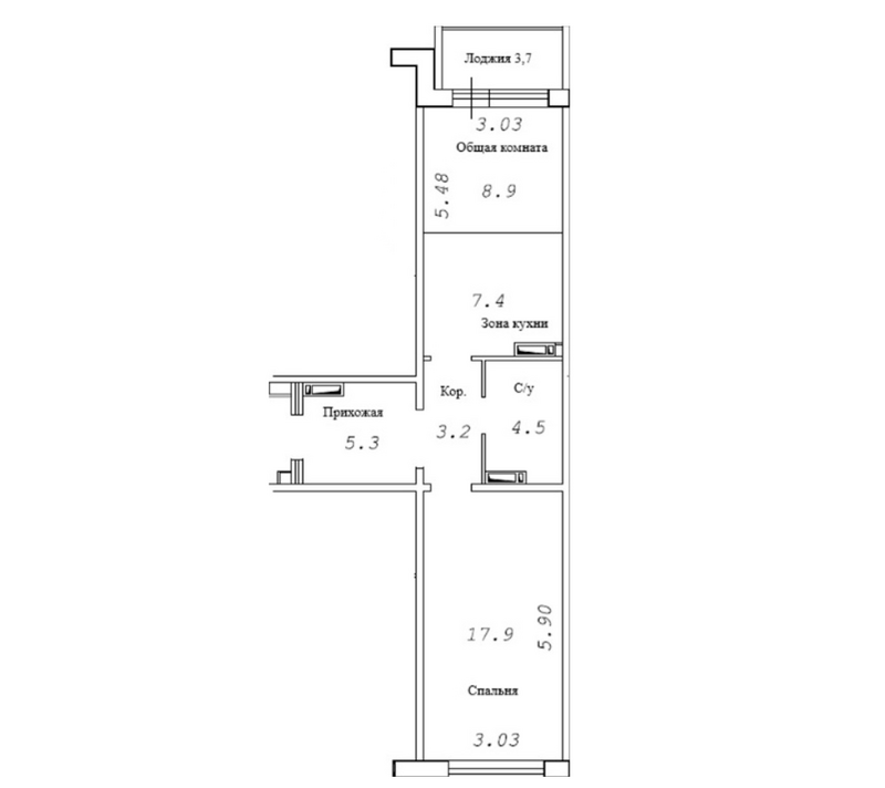 Планировка 2е-к. квартира 49.05 м² в ЖК «Фламинго»