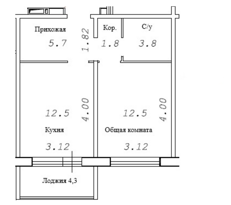 Планировка 1-к.кв 38.45 м² в ЖК «Фламинго»