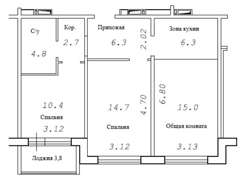 Планировка 3е-к.кв 62.10 м² в ЖК «Фламинго»