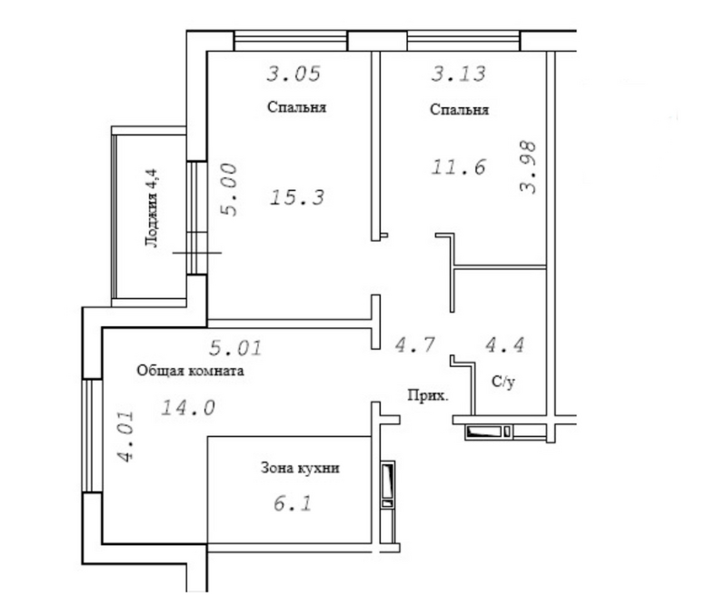 Планировка 3е-к.кв 58.10 м² в ЖК «Фламинго»
