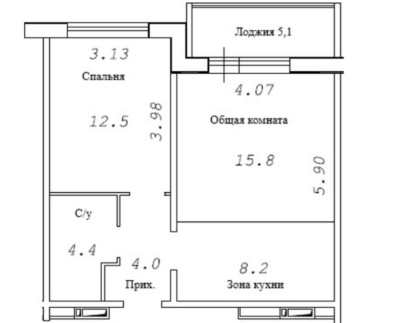 Планировка 2е-к. квартира 47.35 м² в ЖК «Фламинго»
