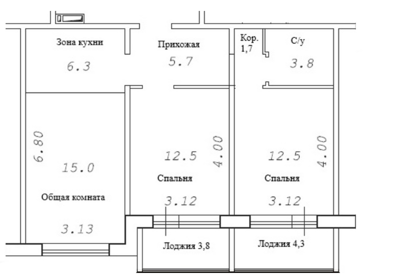 Планировка 3е-к. квартира 61.55 м² в ЖК «Фламинго»
