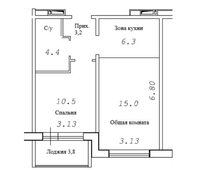 Планировка 2е-к.кв 41.30 м² в ЖК «Фламинго»