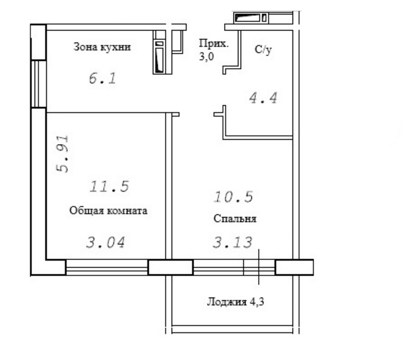 Планировка 2е-к.кв 37.65 м² в ЖК «Фламинго»