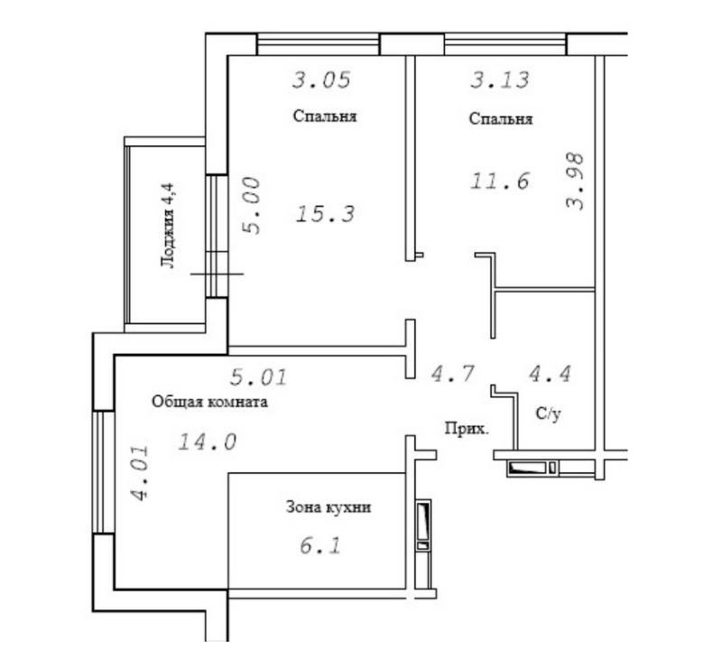 Планировка 3е-к. квартира 58.10 м² в ЖК «Фламинго»