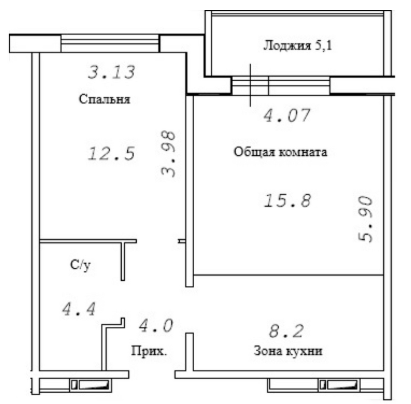 Планировка 2е-к.кв 47.45 м² в ЖК «Фламинго»