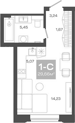 Планировка студии 29.66 м² в ЖК «Пульсар»