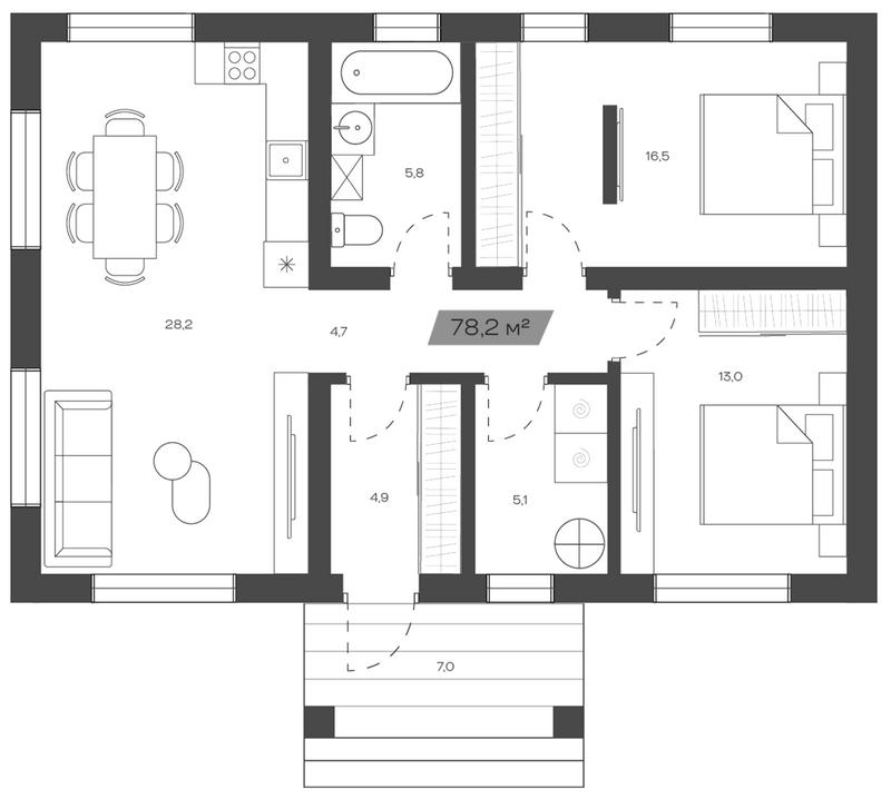 Планировка коттеджи 78.20 м² в ЖК «Коттеджный поселок Freedom Village»