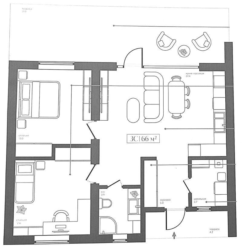 Планировка коттеджи 88.90 м² в ЖК «Коттеджный поселок Русские кварталы»