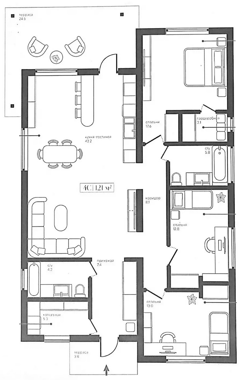 Планировка коттеджи 148.80 м² в ЖК «Коттеджный поселок Русские кварталы»