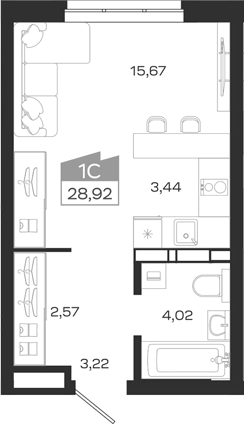 Планировка студии 29.30 м² в ЖК «1804 Квартал на Сибирской. Томск»