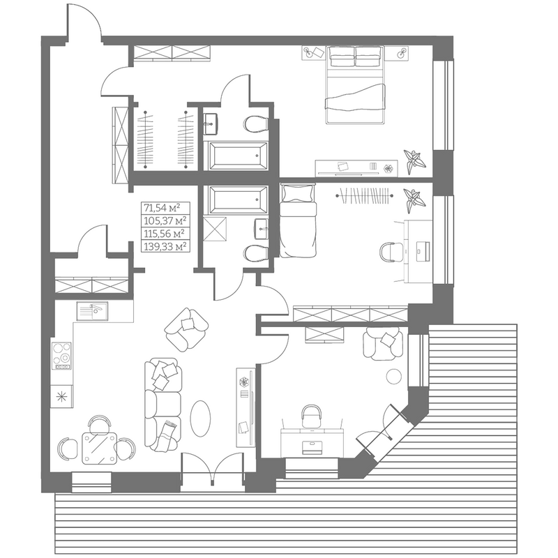 Планировка своб. план. 105.37 м² в ЖК «Собрание»