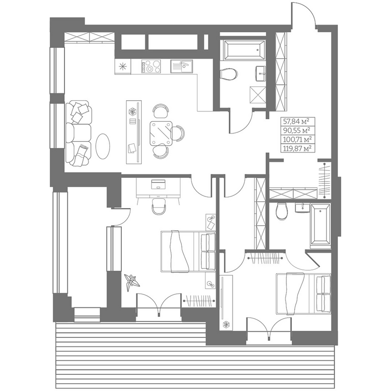 Планировка своб. план. 90.55 м² в ЖК «Собрание»