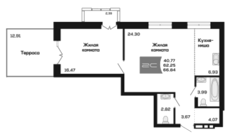 Планировка 2е-к.кв 62.07 м² в ЖК «Салют»