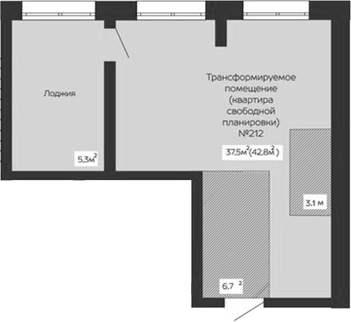 Планировка своб. план. 48.50 м² в ЖК «Уютный квартал. Кемерово»