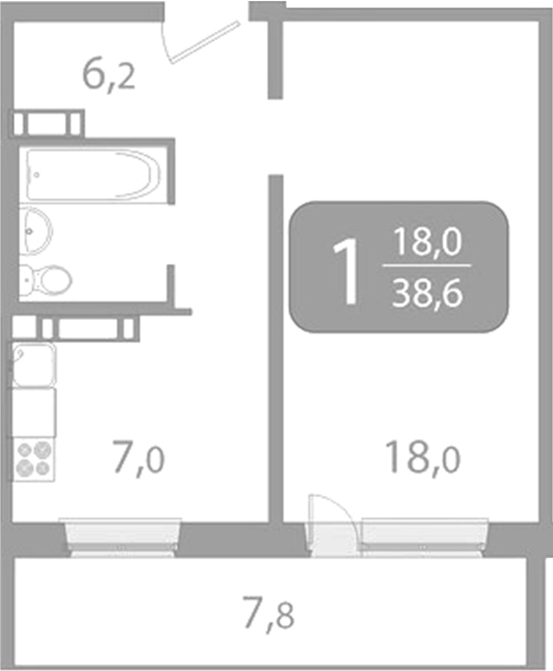 Планировка 1-к.кв 36.28 м² в ЖК «Радонежский. Томск»
