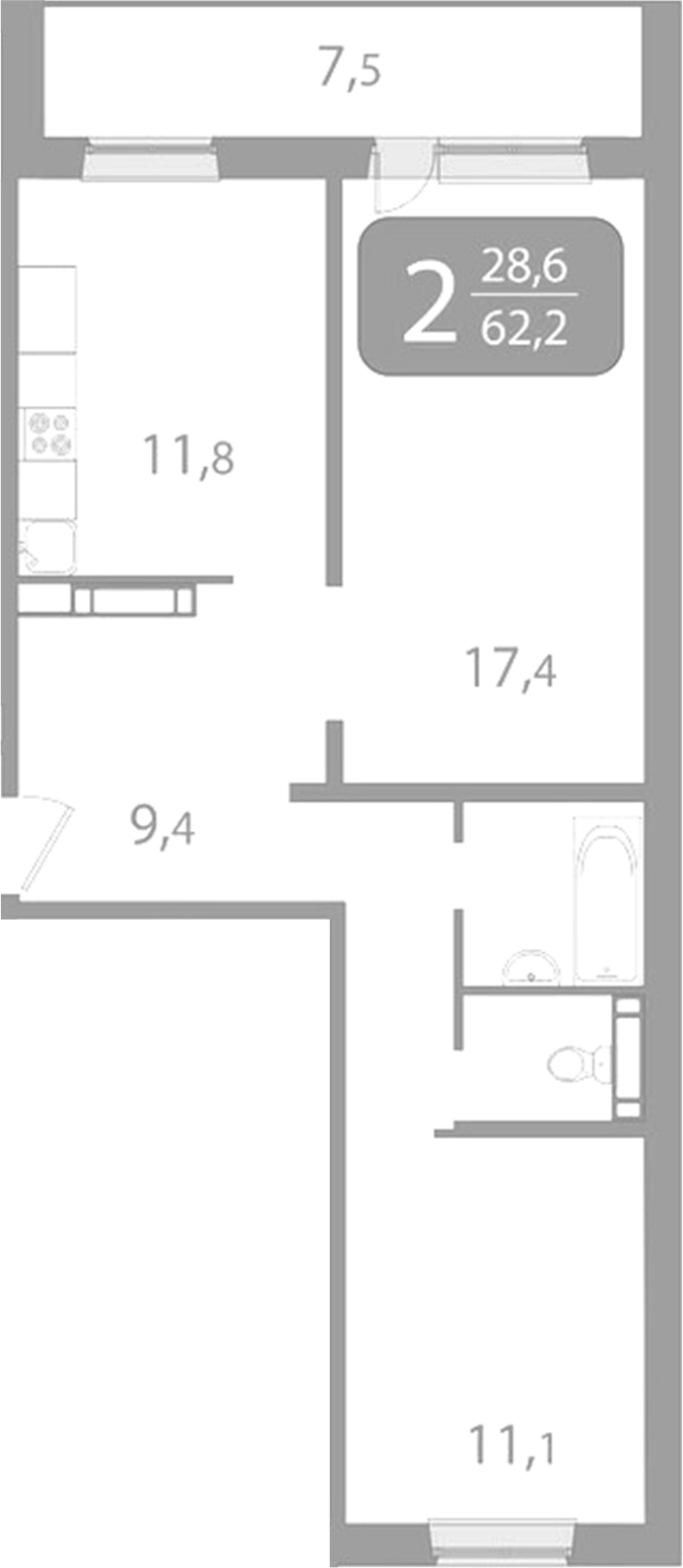 Планировка 2-к.кв 60.04 м² в ЖК «Радонежский. Томск»