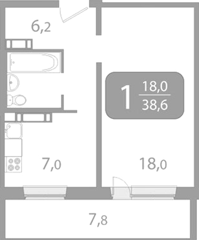 Планировка 1-к.кв 36.28 м² в ЖК «Радонежский. Томск»