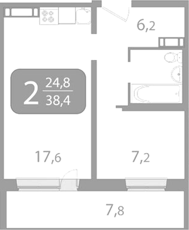Планировка 2е-к.кв 36.07 м² в ЖК «Радонежский. Томск»