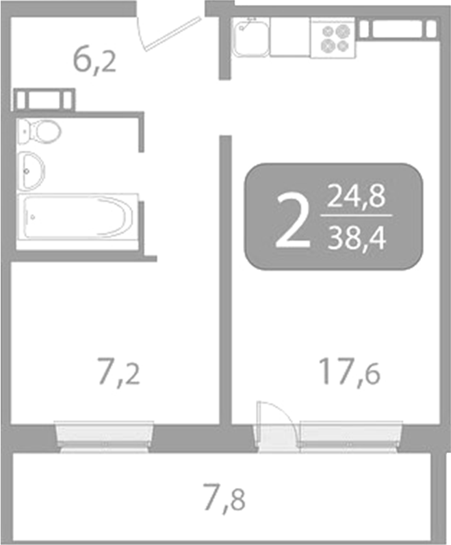 Планировка 2е-к. квартира 36.07 м² в ЖК «Радонежский. Томск»