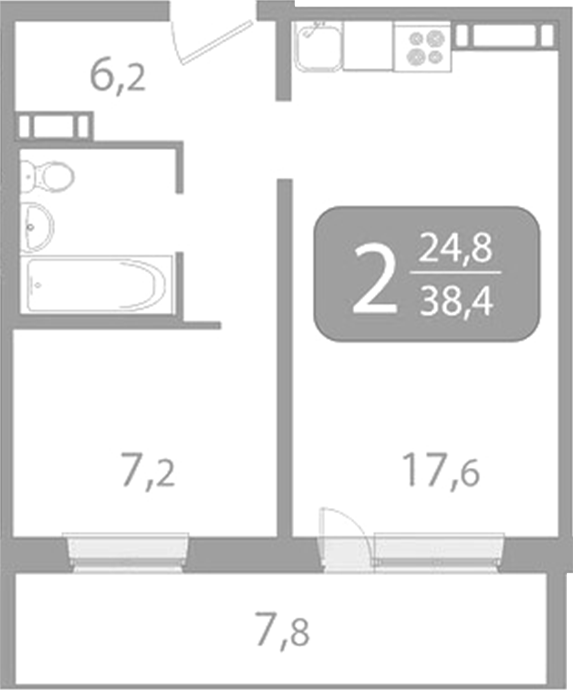 Планировка 2е-к. квартира 36.07 м² в ЖК «Радонежский. Томск»