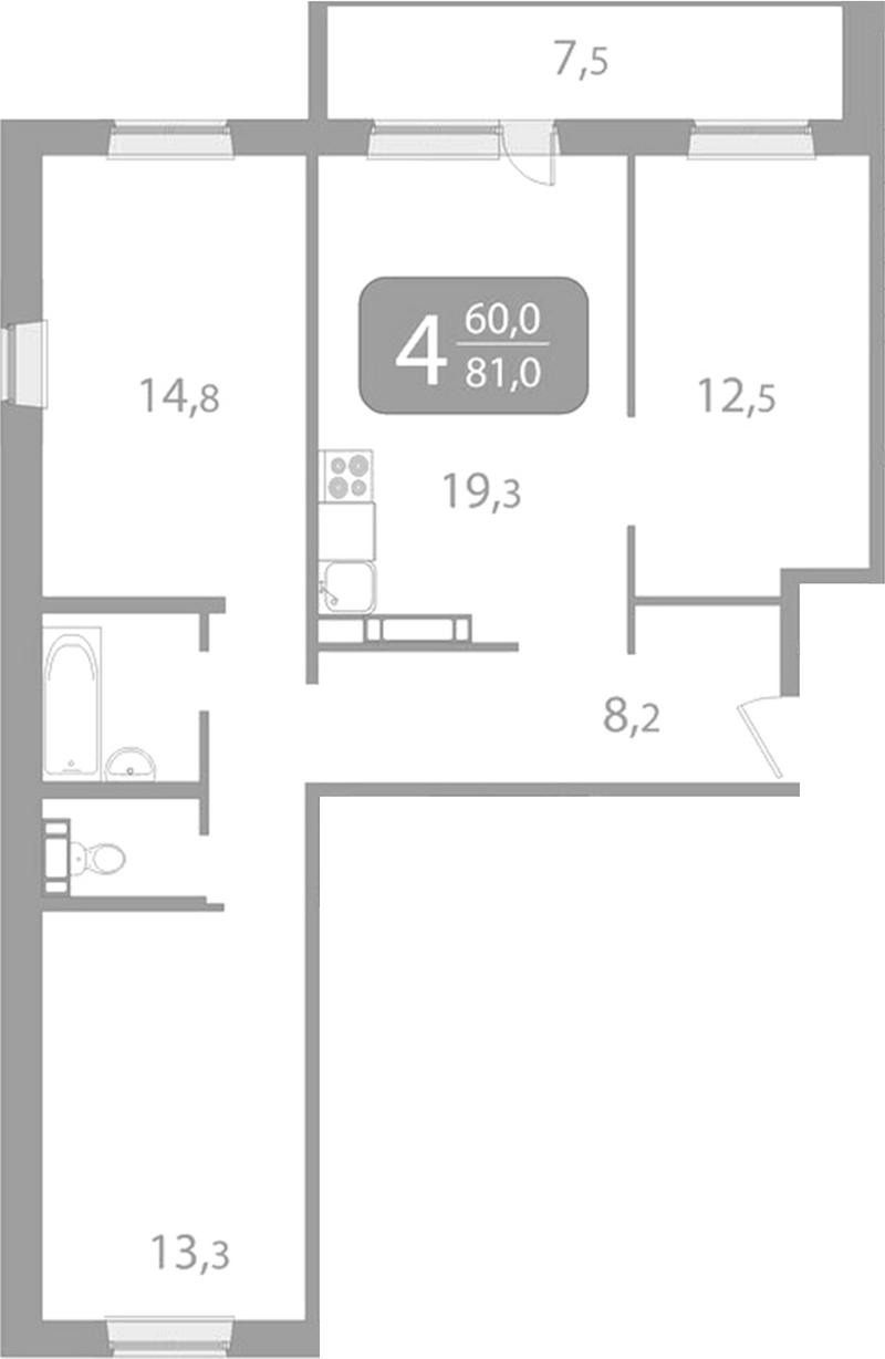 Планировка 4е-к. квартира 78.79 м² в ЖК «Радонежский. Томск»