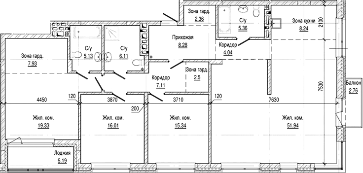 Планировка 4е-к.кв 159.68 м² в ЖК «Flora&Fauna»