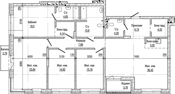 Планировка 5е-к.кв 154.16 м² в ЖК «Flora&Fauna»