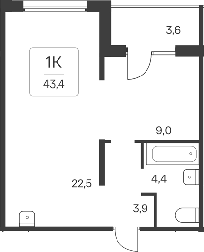 Планировка 1-к. квартира 39.80 м² в ЖК «Квартал Цветной Бульвар»