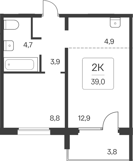 Планировка 2е-к.кв 35.20 м² в ЖК «Квартал Цветной Бульвар»