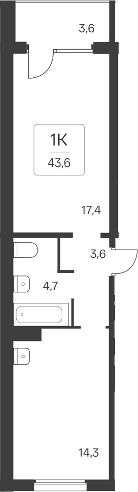Планировка 1-к.кв 40.00 м² в ЖК «Квартал Цветной Бульвар»