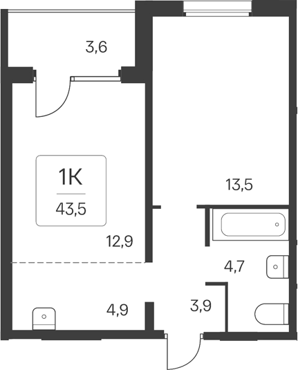Планировка 2е-к.кв 39.90 м² в ЖК «Квартал Цветной Бульвар»