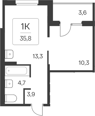 Планировка 1-к. квартира 32.20 м² в ЖК «Квартал Цветной Бульвар»
