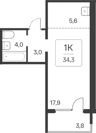 Планировка студии 30.50 м² в ЖК «Квартал Цветной Бульвар»