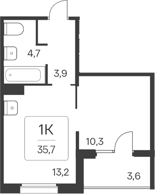 Планировка 1-к.кв 32.10 м² в ЖК «Квартал Цветной Бульвар»